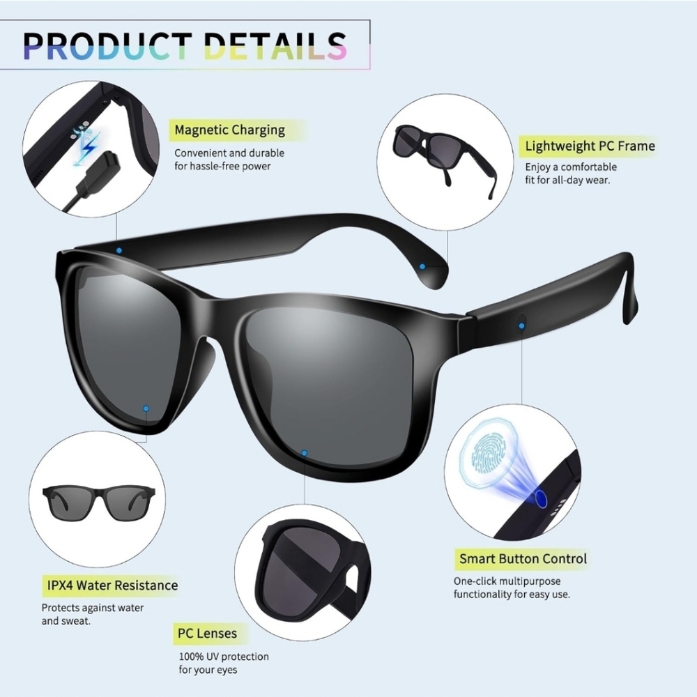 NWT Laxasfit D11 Plus Smart Audio Sunglasses Bluetooth Call Polarized - Picture 4 of 17